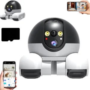 Spymate Robot Camera, Firam Robot Pro, Blinkybot Patrol Bot Camera, New Upgrades 360° View Cameras, 4G/WiFi Dual Lenses Dual Screens, App Remote Control, HD Infrared Night Vision (WiFi 128G)