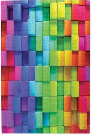 Squares,Puzzle Board,Portable Wooden Jigsaw Puzzle for Adults,Rainbow Colored Contour Display,Birthday Gift for Family and Friends,Rainbow Color Plastic Box Storage 1000PCS