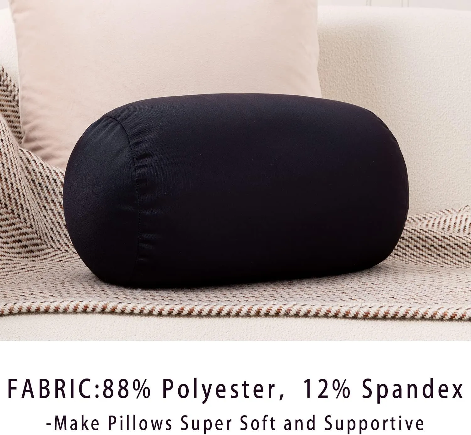 Squish Bean Bed Microbead Pillow Bolster Tube Body Pillow Smooth Cool Touch Fabric Neck & Back Support Throw Travel Pillow Fun Colors (Black)