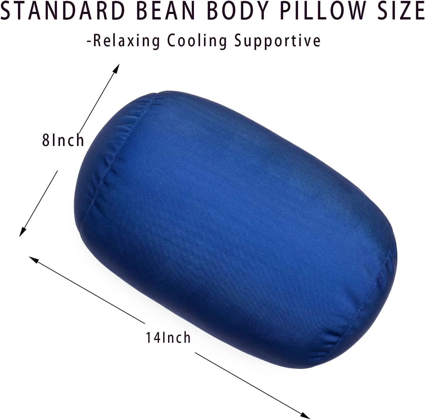 Squish Bean Bed Microbead Pillow Bolster Tube Body Pillow Smooth Cool Touch Fabric Neck & Back Support Throw Travel Pillow Fun Colors (Navy Blue)