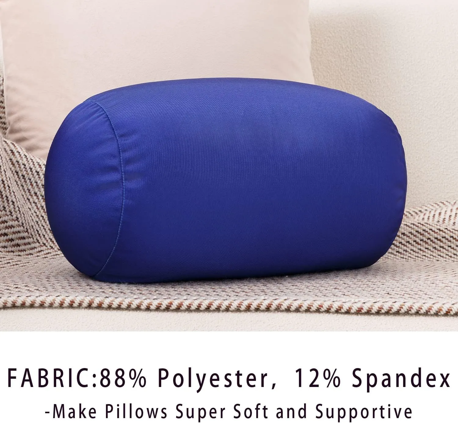 Squish Bean Bed Microbead Pillow Bolster Tube Body Pillow Smooth Cool Touch Fabric Neck & Back Support Throw Travel Pillow Fun Colors (Navy Blue)