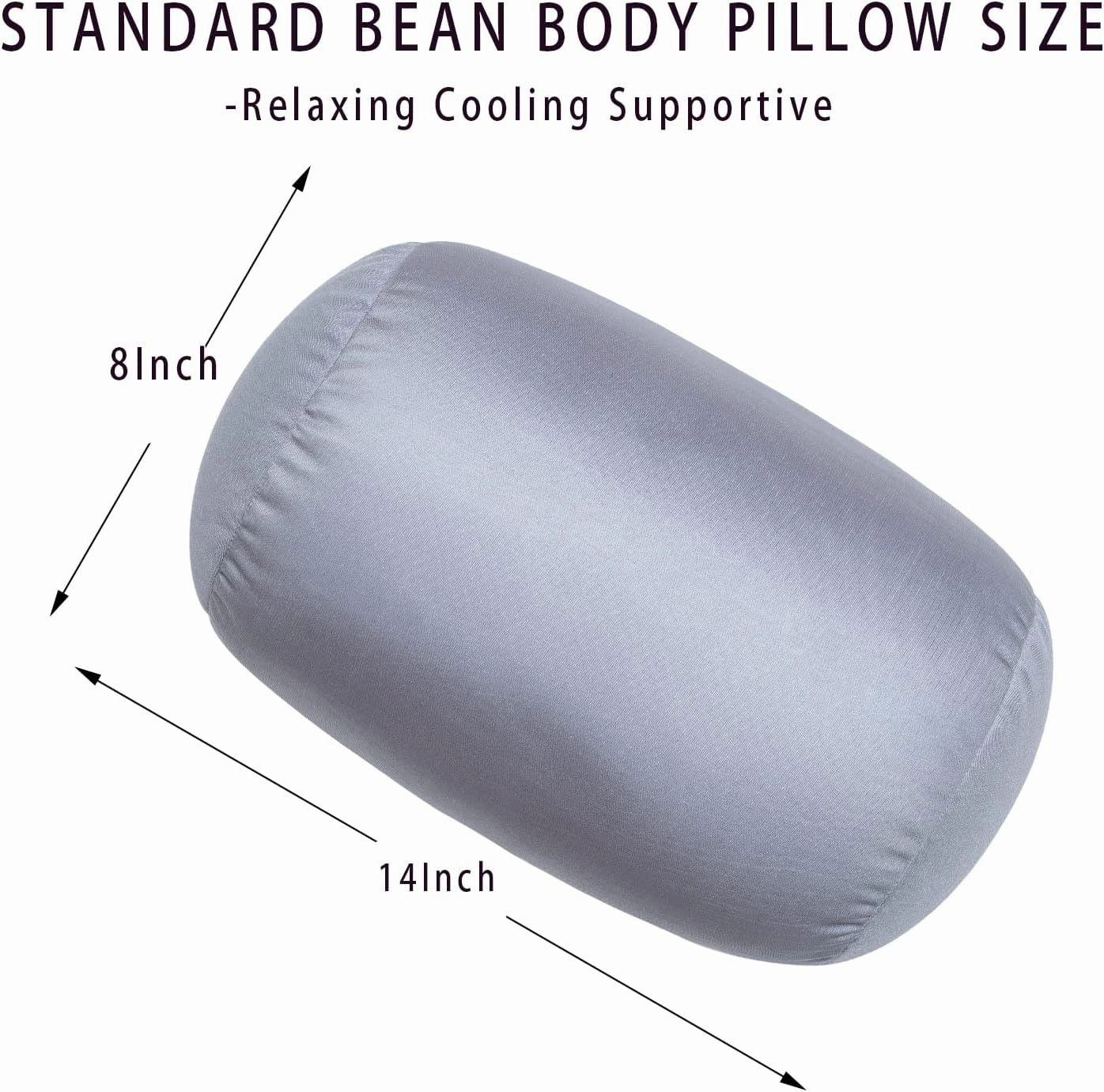 Squish Bean Bed Microbead Pillow Bolster Tube Body Pillow Smooth Cool Touch Fabric Neck & Back Support Throw Travel Pillow Fun Colors (Dark Gray)