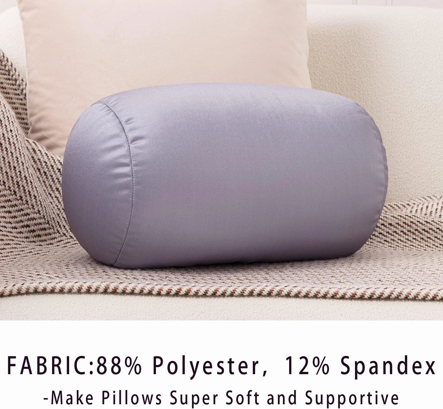 Squish Bean Bed Microbead Pillow Bolster Tube Body Pillow Smooth Cool Touch Fabric Neck & Back Support Throw Travel Pillow Fun Colors (Dark Gray)