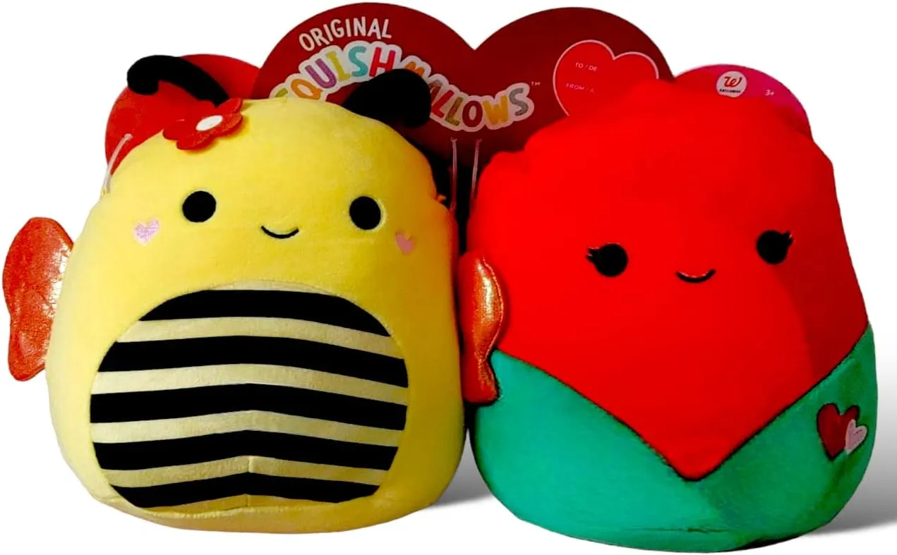 Squishmallows Official Kellytoy Perfect Pair 8 Inch Sunny Bee and Walsh Rose Plush - 2023 Valentine’S Squad Set of 2 Stuffed Animal Toy