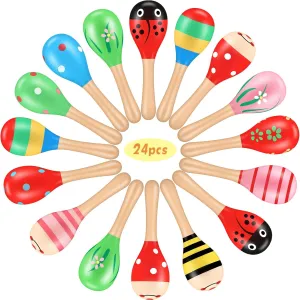 Sratte 24 Pieces Mini Toys Maracas Wood Festival Maracas Party Favors Colorful Mini Mexican Shakers Noisemakers for Cinco De Mayo Fiesta Mexican Themed Birthday Gift Party Favors