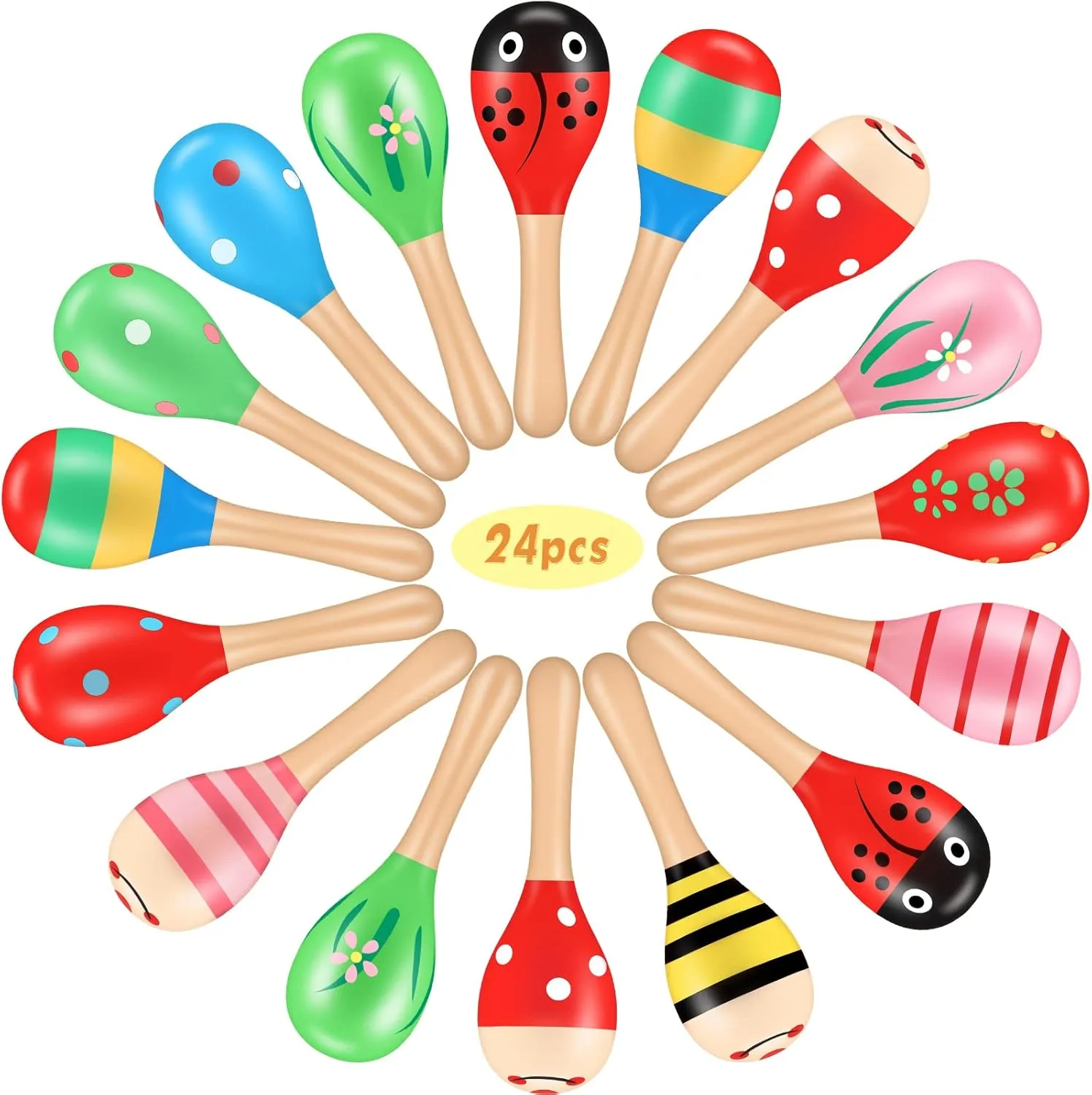 Sratte 24 Pieces Mini Toys Maracas Wood Festival Maracas Party Favors Colorful Mini Mexican Shakers Noisemakers for Cinco De Mayo Fiesta Mexican Themed Birthday Gift Party Favors