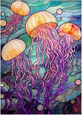 Stained Glass Jelly Fish Jigsaw Puzzle 1000 Piece Fun Brain Puzzle Lovers Challenging and Relaxing Gifts Idea