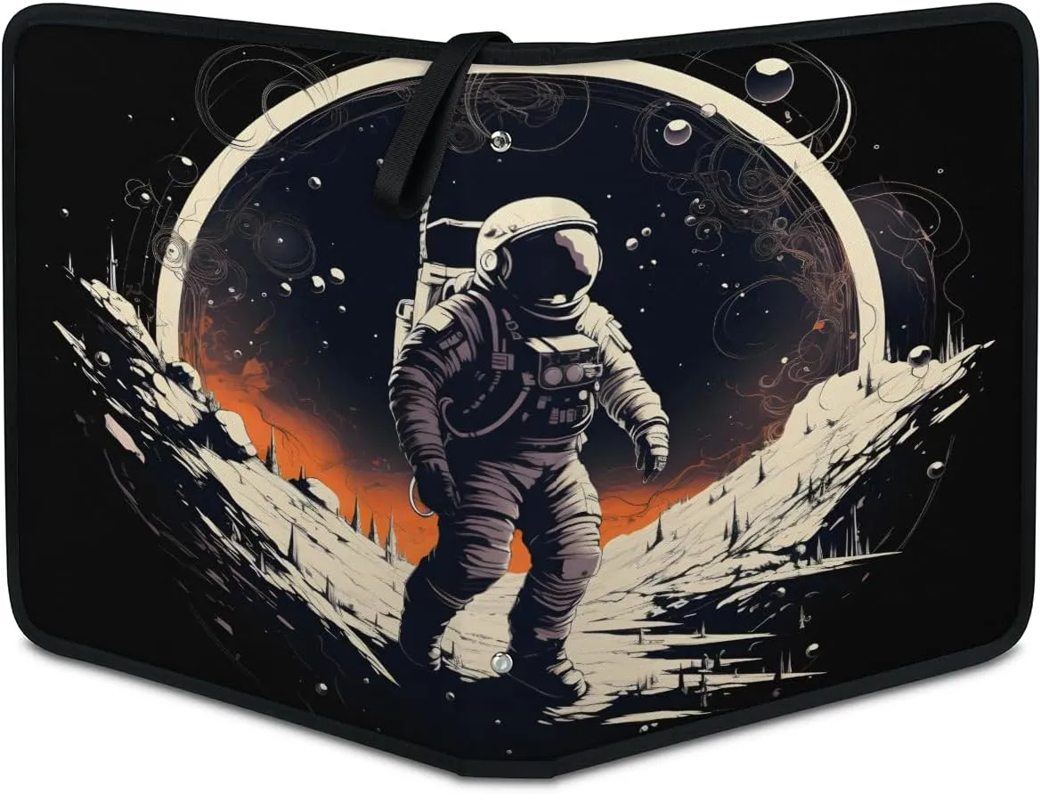 Starry Night Astronaut 3 Ring Trading Zipper Binder Strap, Trading Card Binder 4 Pocket, 400 Pockets Card Holder with 50 Removable Sleeves for Game Cards