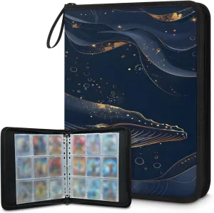Starry Whales 3 Ring Trading Zipper Binder Strap, Trading Card Binder 4 Pocket, 400 Pockets Card Holder with 50 Removable Sleeves for Game Cards