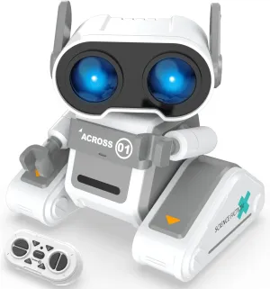 STEMTRON RC Robot Toys for Kids, Rechargeable Remote Control Robot Toy for Boys & Girls, with Auto Demo, Dance Moves, Music, Shining 7 Colors LED Eyes & Flexible Head, Ears & Arms