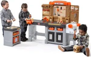 Step2 Pro Play Kids Workshop with Utility Bench, Indoor/Outdoor Tool Bench for Children, Interactive Play with Sounds, Made of Durable Plastic, Includes 76 Piece Toy Accessories, Toddlers 3  Years Old