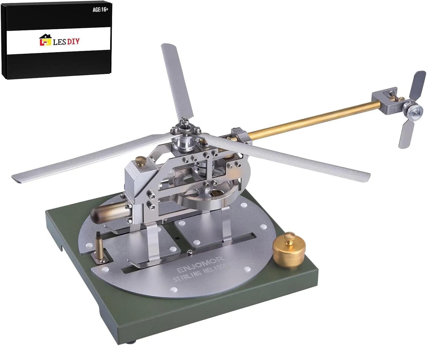 Stirling Engine Helicopter Model, ENJOMOR Metal Helicopter Gamma Hot Air Stirling Engine Model, DIY Assembly Stem Educational Toy