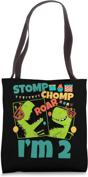 Stomp Chomp Roar I'm 2 Dinosaur Toy Decor 2nd Birthday Tote Bag