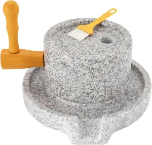 Stone Grain Mill, Natural Granite Handmade Stone Mill Grinding Tool Manual Stone Grinder Paste Mill with Filter Bag, Ancient Grinding Stone Millstone for Grind Dry and Wet Foods (No Stand)