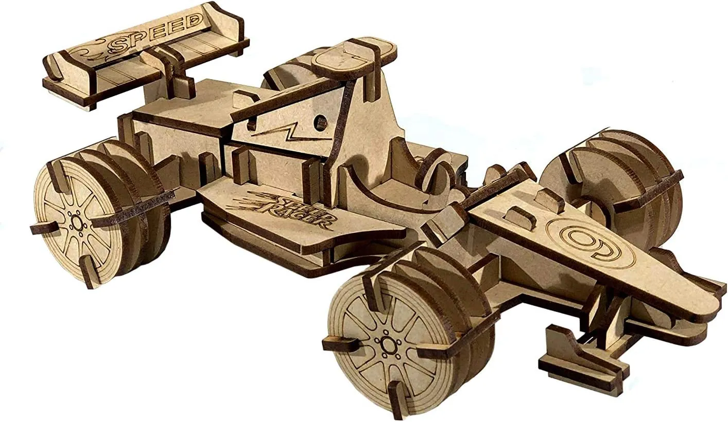 StonKraft 3D Wooden Puzzle Racing Car Formula 1 - Wooden, DIY, Build Your own, Construction Toy, Modeling Kit | MDF Toys Car