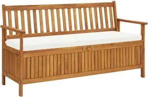 Storage Bench with Cushion 58.2" Solid Acacia Wood Patio Benche