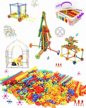 Straw Constructor Toy 600Pcs STEM Building Toys Set,Upgrade Interlocking Plastic Educational Toys Engineering Building Kit Safety Material Creativity Toy for 3-8 Years Boy and Girl Birthday Gifts
