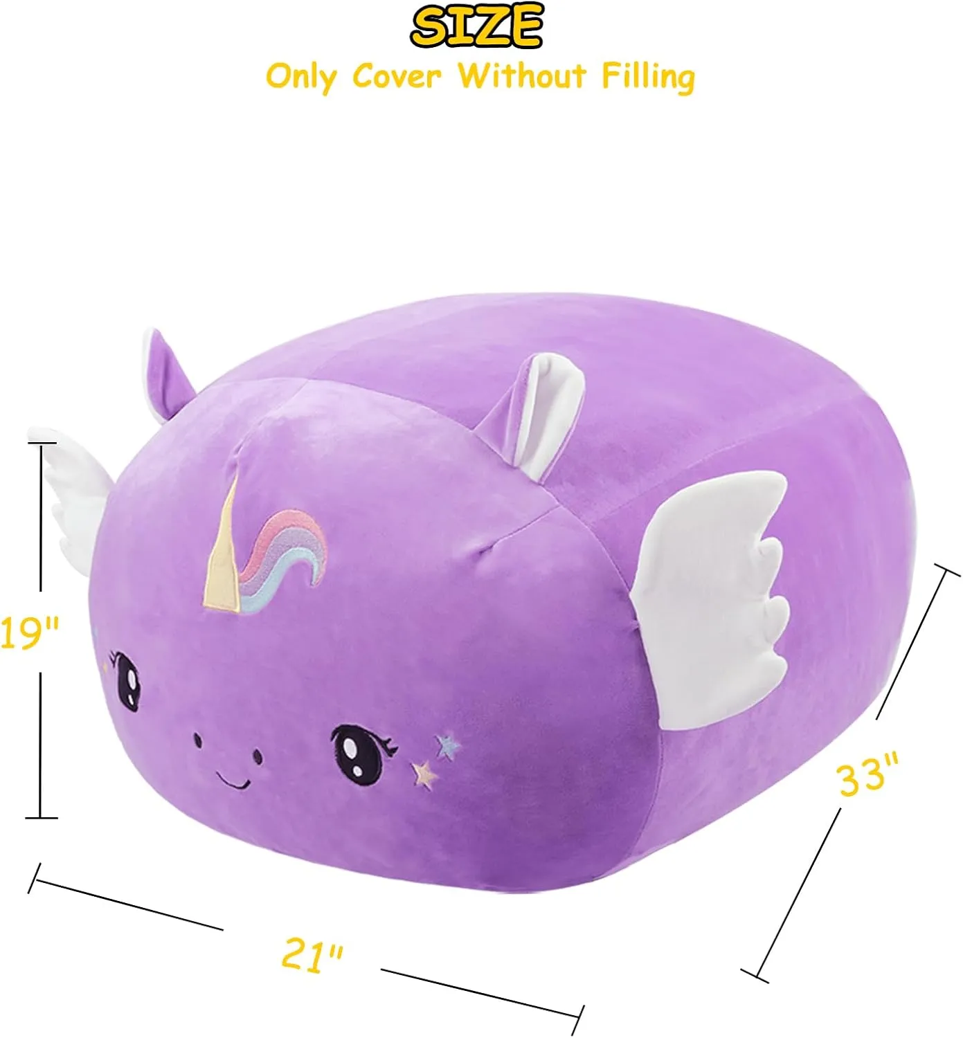 Stuffed Animal Storage Bean Bag Chair Cover for Kids Cute Purple Unicorn Large Beanbag Plush Toy Bedroom Décor Organizer Cover, No Beans
