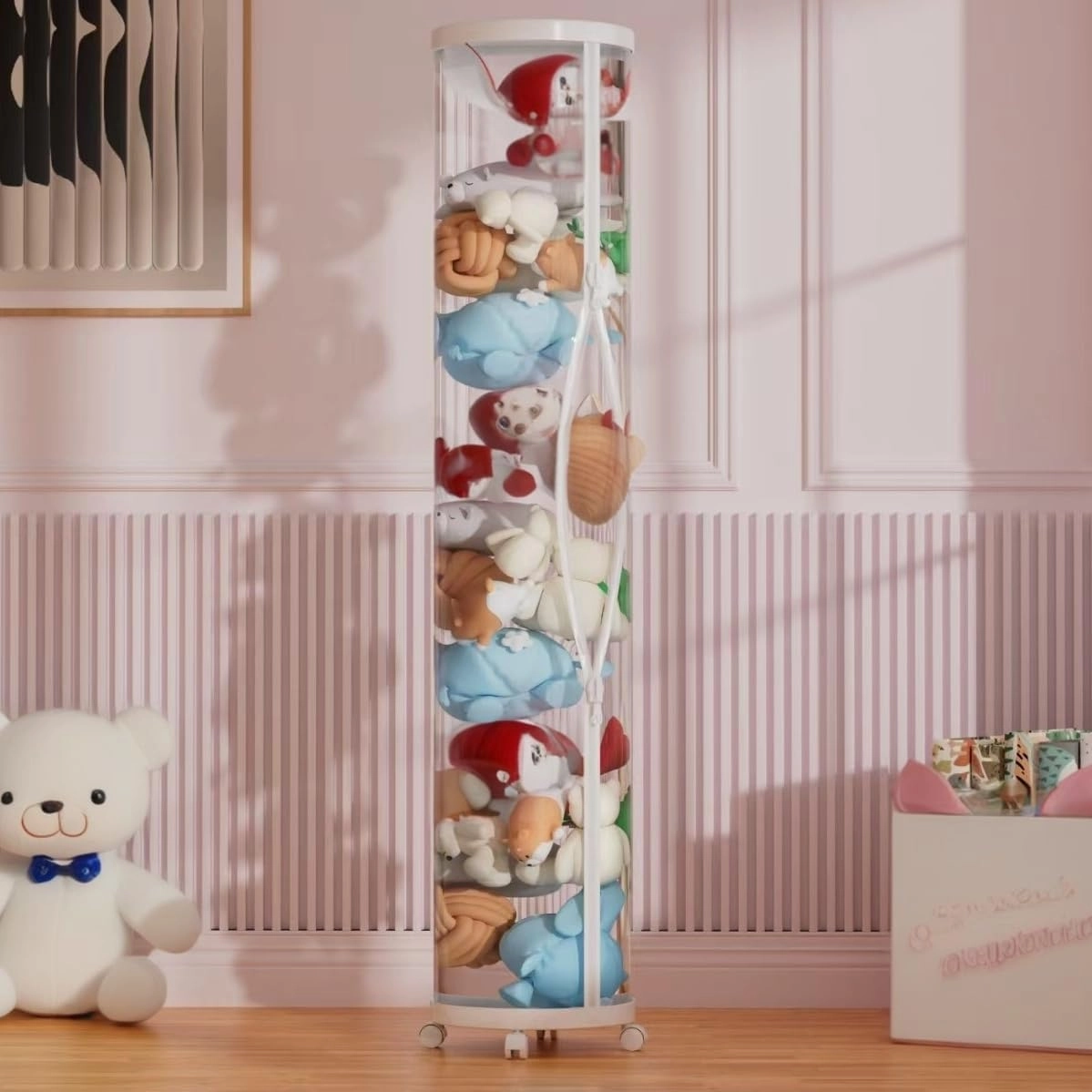 Stuffed Animal Storage Tube,Stuff Animal Organizer,Stuffed Animal Zoo Storage (White),Stuffed Animal Zoo Storage, PET Transparent Bucket with Zipper for Kids