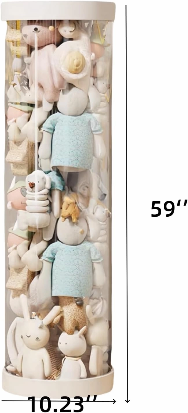 Stuffed Animal Storage Tube,Stuff Animal Organizer,Stuffed Animal Zoo Storage (White),Stuffed Animal Zoo Storage, PET Transparent Bucket with Zipper for Kids