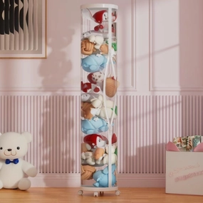 Stuffed Animal Storage Tube,Stuff Animal Organizer,Stuffed Animal Zoo Storage (White),Stuffed Animal Zoo Storage, PET Transparent Bucket with Zipper for Kids