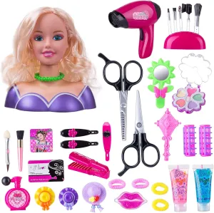 Styling Head for Girls - Hair and Makeup Practice Doll With Accessories and Hair Dryer (Style B)