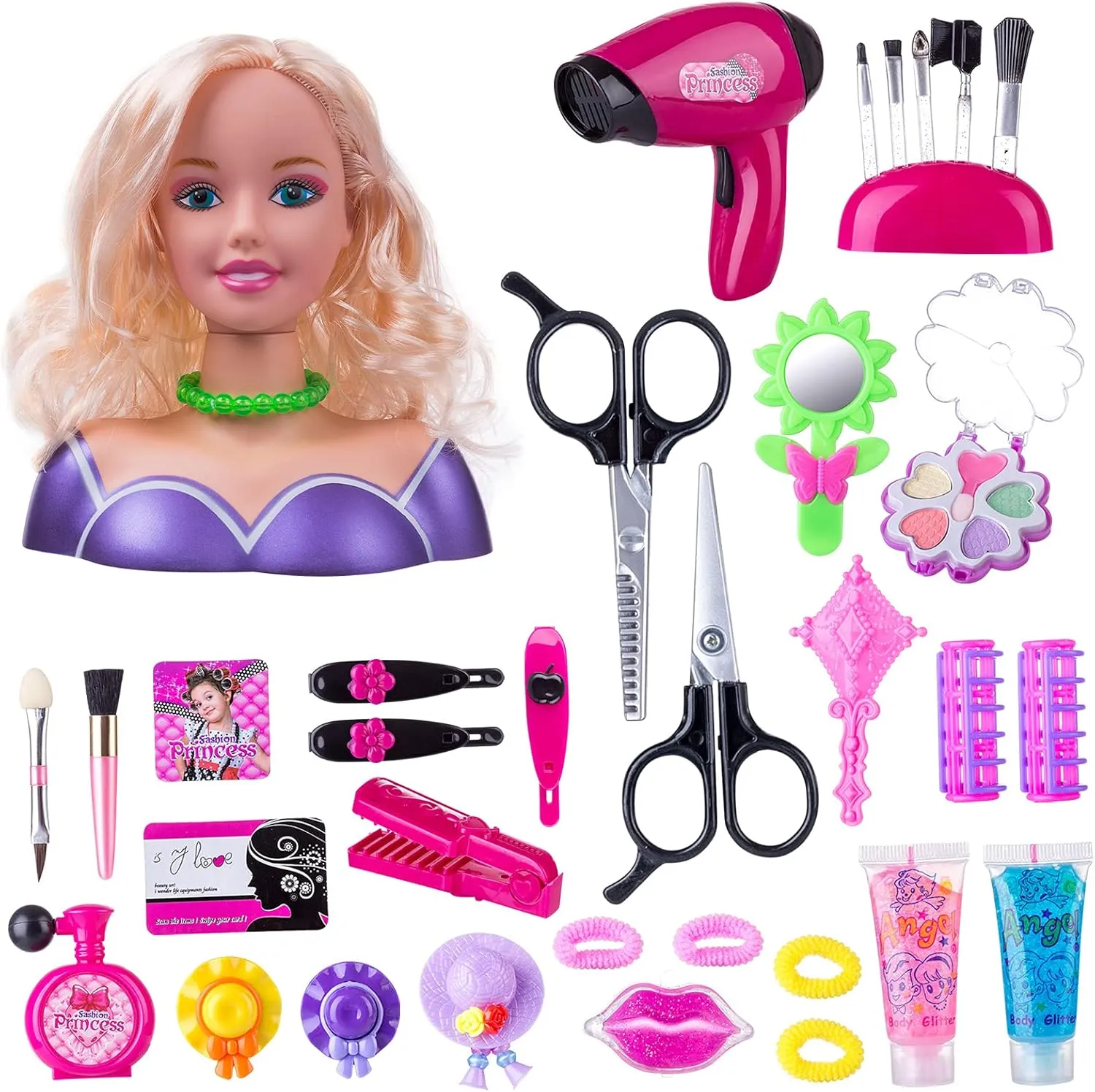 Styling Head for Girls - Hair and Makeup Practice Doll With Accessories and Hair Dryer (Style B)