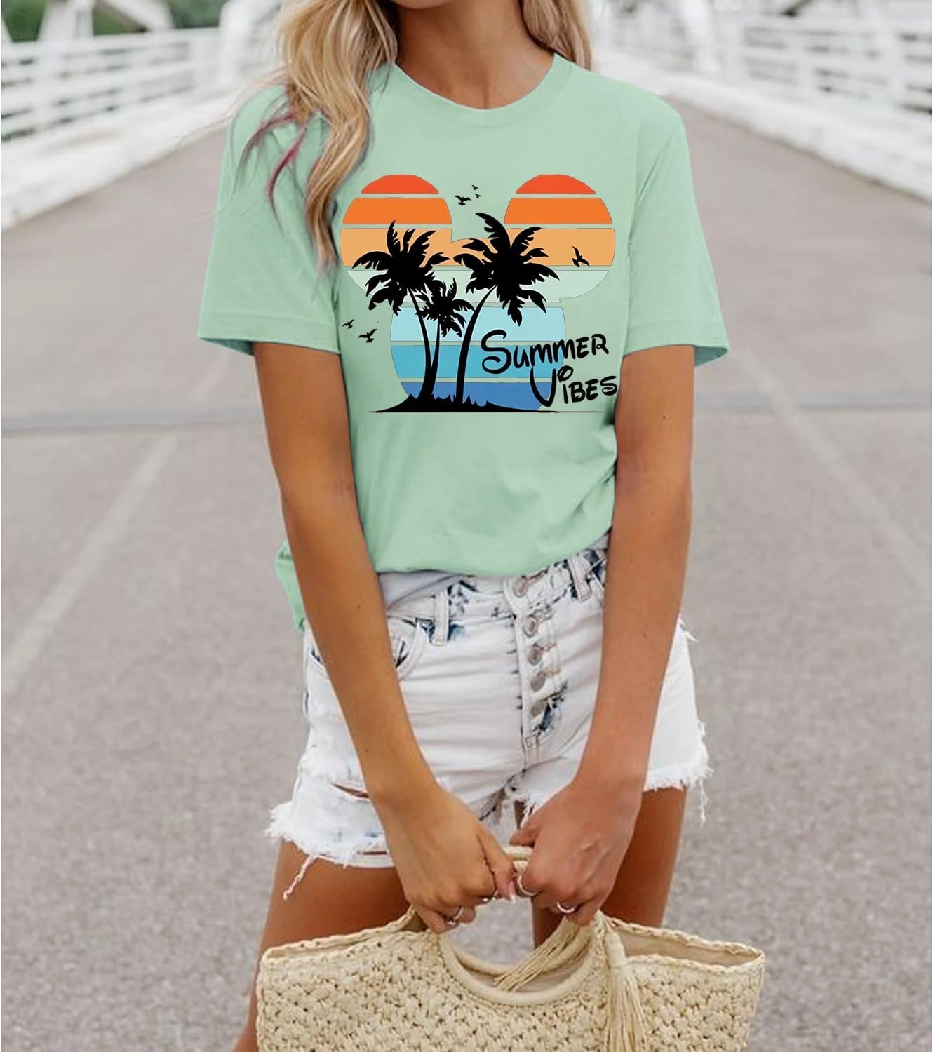 Summer Vibes Tshirt Womens Funny Cute Graphic Tees Hawaiian Beach Vacation Palm Tree Letter Print Tops