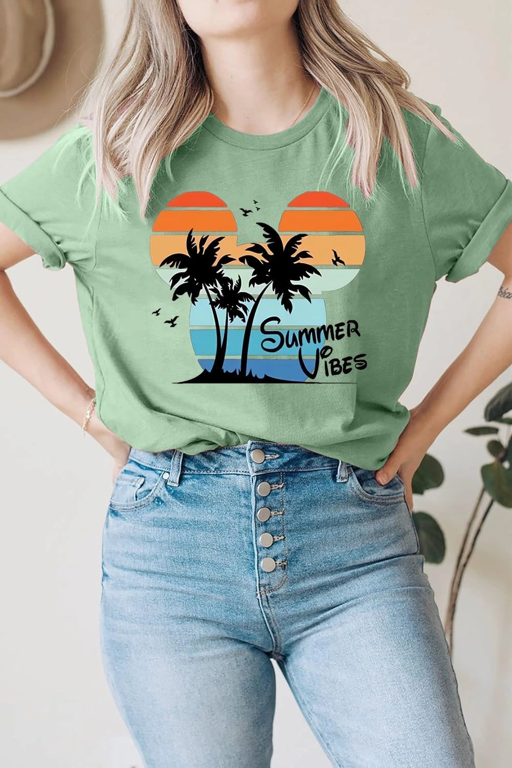 Summer Vibes Tshirt Womens Funny Cute Graphic Tees Hawaiian Beach Vacation Palm Tree Letter Print Tops