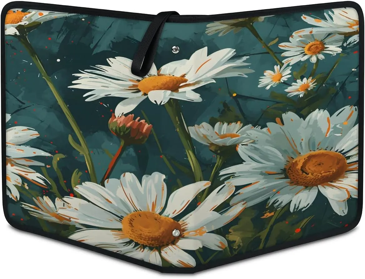 Sunflower Airbrush 3 Ring Trading Zipper Binder Strap, Trading Card Binder 4 Pocket, 400 Pockets Card Holder with 50 Removable Sleeves for Game Cards
