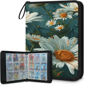 Sunflower Airbrush 3 Ring Trading Zipper Binder Strap, Trading Card Binder 4 Pocket, 400 Pockets Card Holder with 50 Removable Sleeves for Game Cards