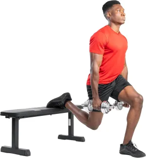 Sunny Health & Fitness Flat Weight Bench Optional Dumbbell Rack for Strength Training, Full Body Workout, Exercise, Home Gym