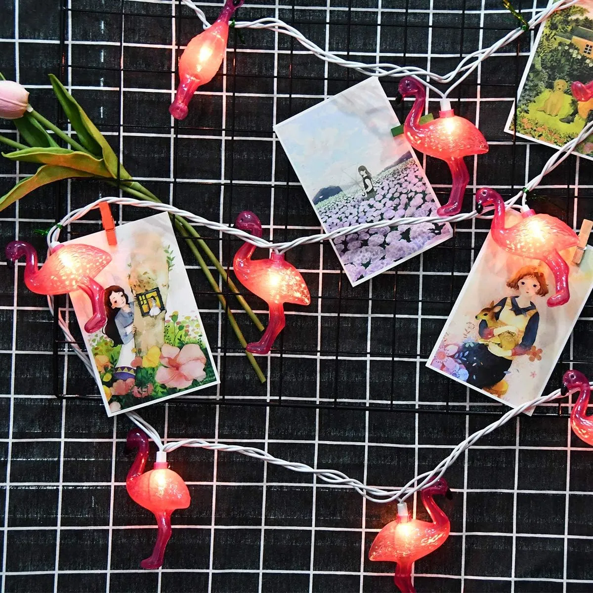 SUNSGNE Pink Flamingo Lights - Pink Party String Lights - Cute Fun Flamingo Decor for Indoor Home Bedroom Birthday