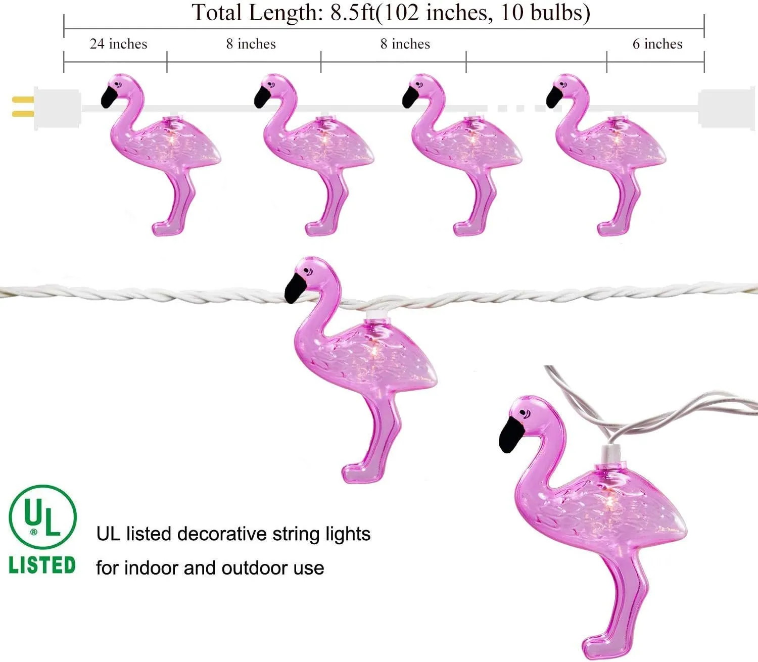 SUNSGNE Pink Flamingo Lights - Pink Party String Lights - Cute Fun Flamingo Decor for Indoor Home Bedroom Birthday