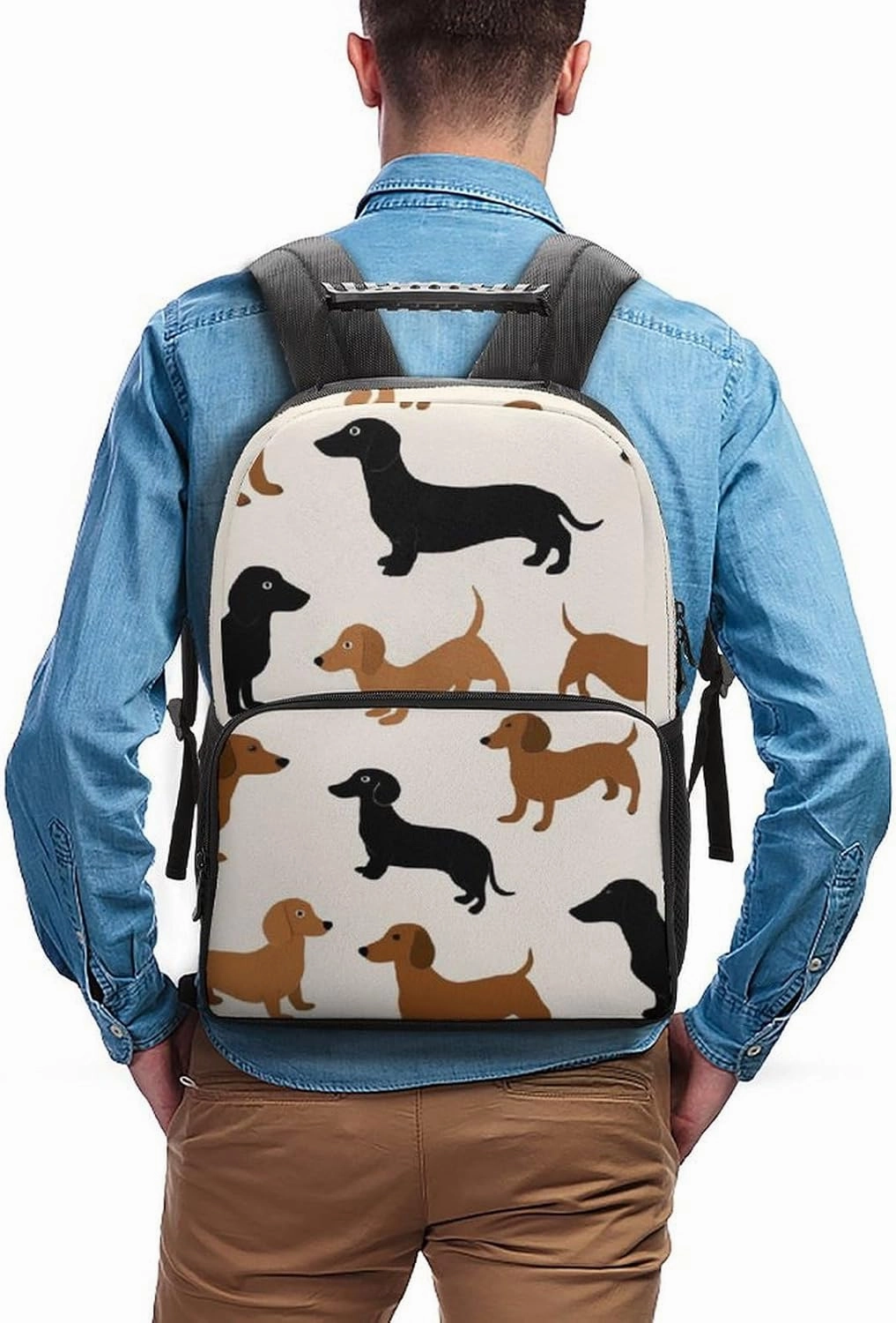 Supdreamc Men Women Polyester Cartoon Dachshund Weiner Dog Pet Dogs Casual Daypack Large Capacity Carry On Bag With Adjustable Shoulder Straps for Camping Work Running