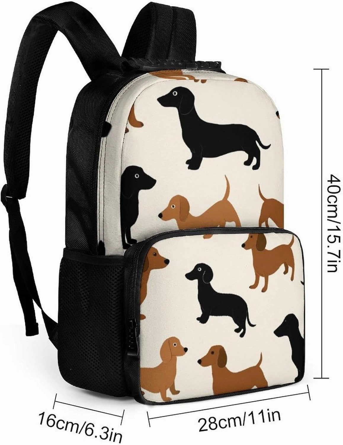 Supdreamc Men Women Polyester Cartoon Dachshund Weiner Dog Pet Dogs Casual Daypack Large Capacity Carry On Bag With Adjustable Shoulder Straps for Camping Work Running