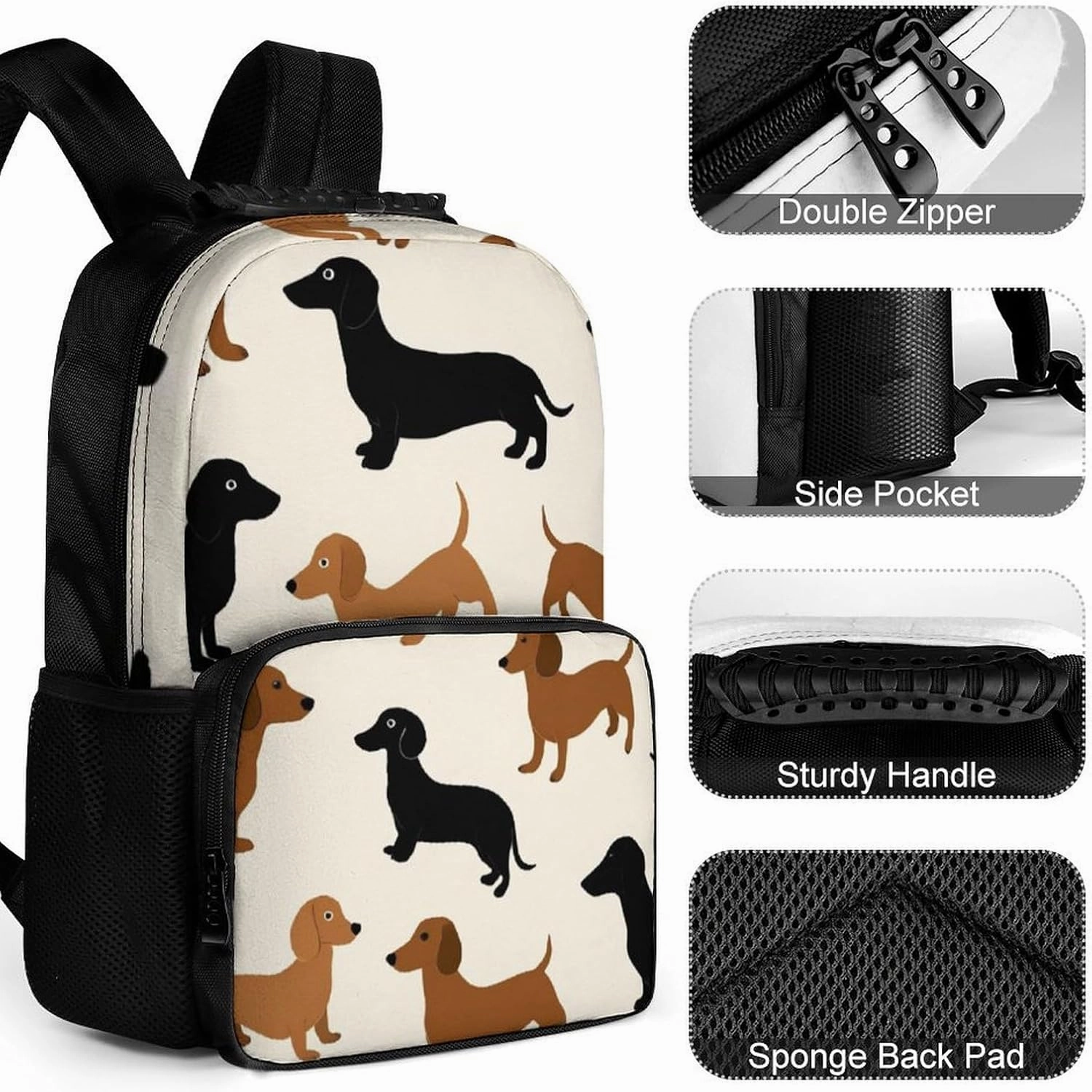 Supdreamc Men Women Polyester Cartoon Dachshund Weiner Dog Pet Dogs Casual Daypack Large Capacity Carry On Bag With Adjustable Shoulder Straps for Camping Work Running