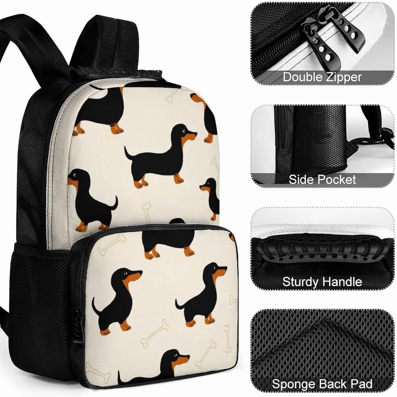 Supdreamc Men Women Polyester Wiener Dog Doxie Dachshund Weiner Dog Pet Dogs Casual Daypack Large Capacity Carry On Bag With Adjustable Shoulder Straps for Camping Work Running