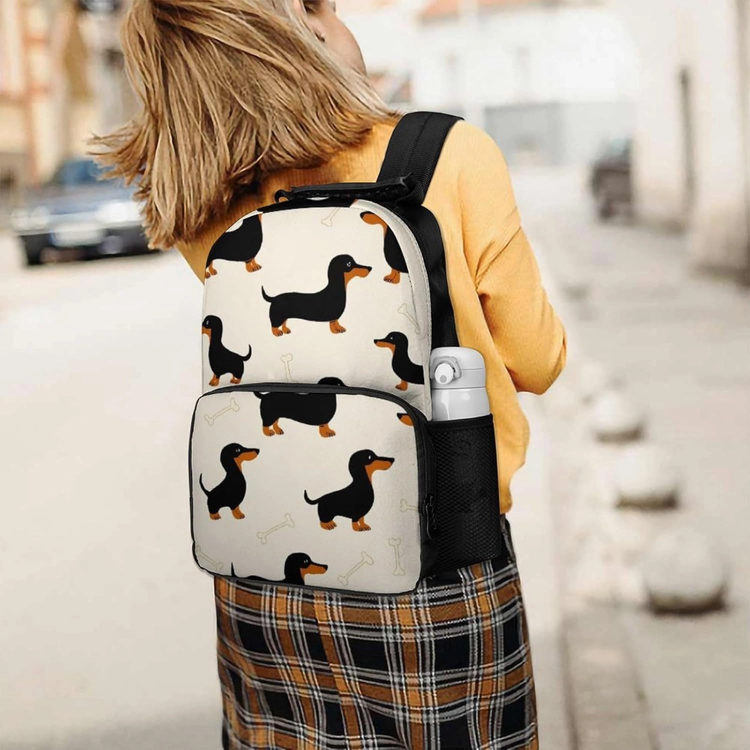 Supdreamc Men Women Polyester Wiener Dog Doxie Dachshund Weiner Dog Pet Dogs Casual Daypack Large Capacity Carry On Bag With Adjustable Shoulder Straps for Camping Work Running