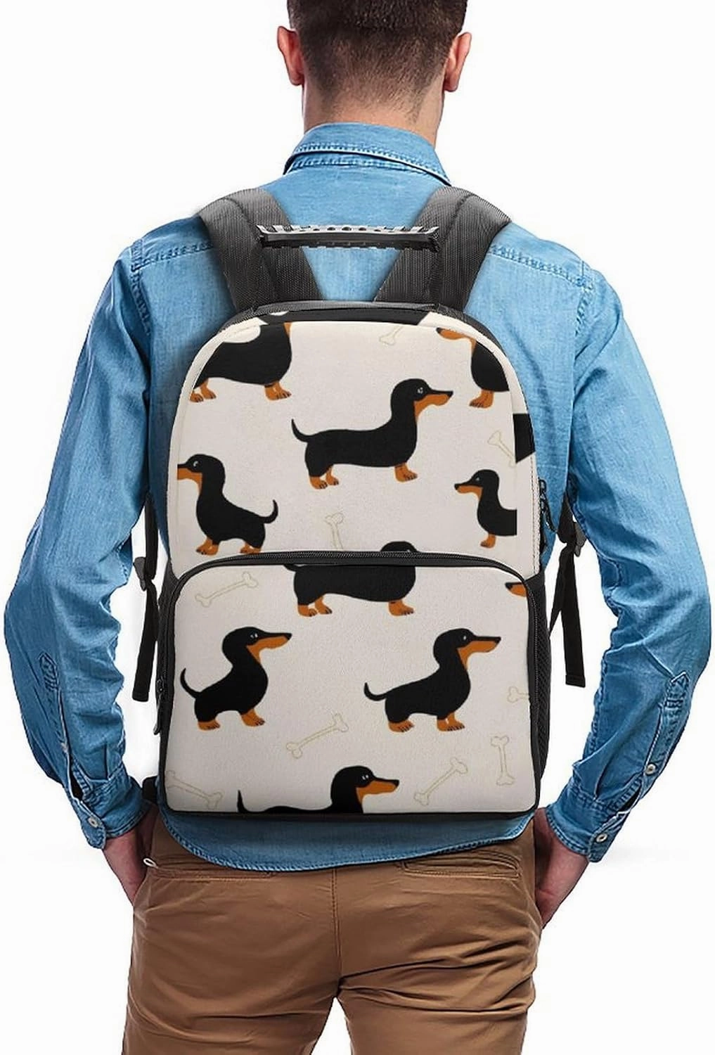 Supdreamc Men Women Polyester Wiener Dog Doxie Dachshund Weiner Dog Pet Dogs Casual Daypack Large Capacity Carry On Bag With Adjustable Shoulder Straps for Camping Work Running