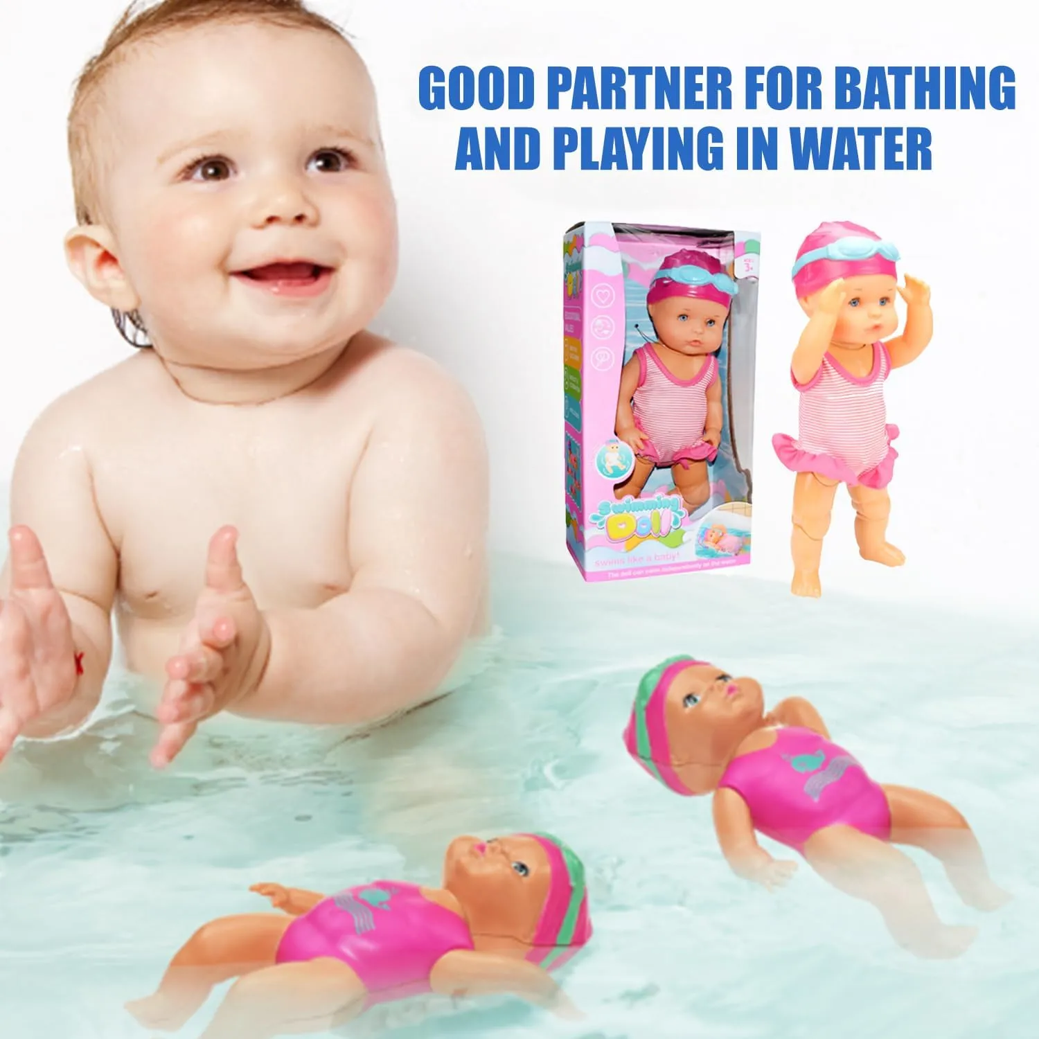 Swimming Doll for Pool, Waterproof Swimming Doll with Flexible Arms and Legs, Waterproof Swimmer Dolls, Sensory Fun and Development, Floating Swim Toy (Style Mini)