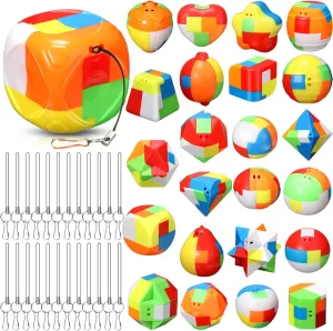 Syhood 24 Pieces Brain Teaser Puzzles for Kids and Adults Mind Game Toys Set,3D Plastic Unlock Interlock Puzzle,Cube,Ball, Barrel,Interlocking Sensory Educational Toys for Mind, IQ, Logic Test