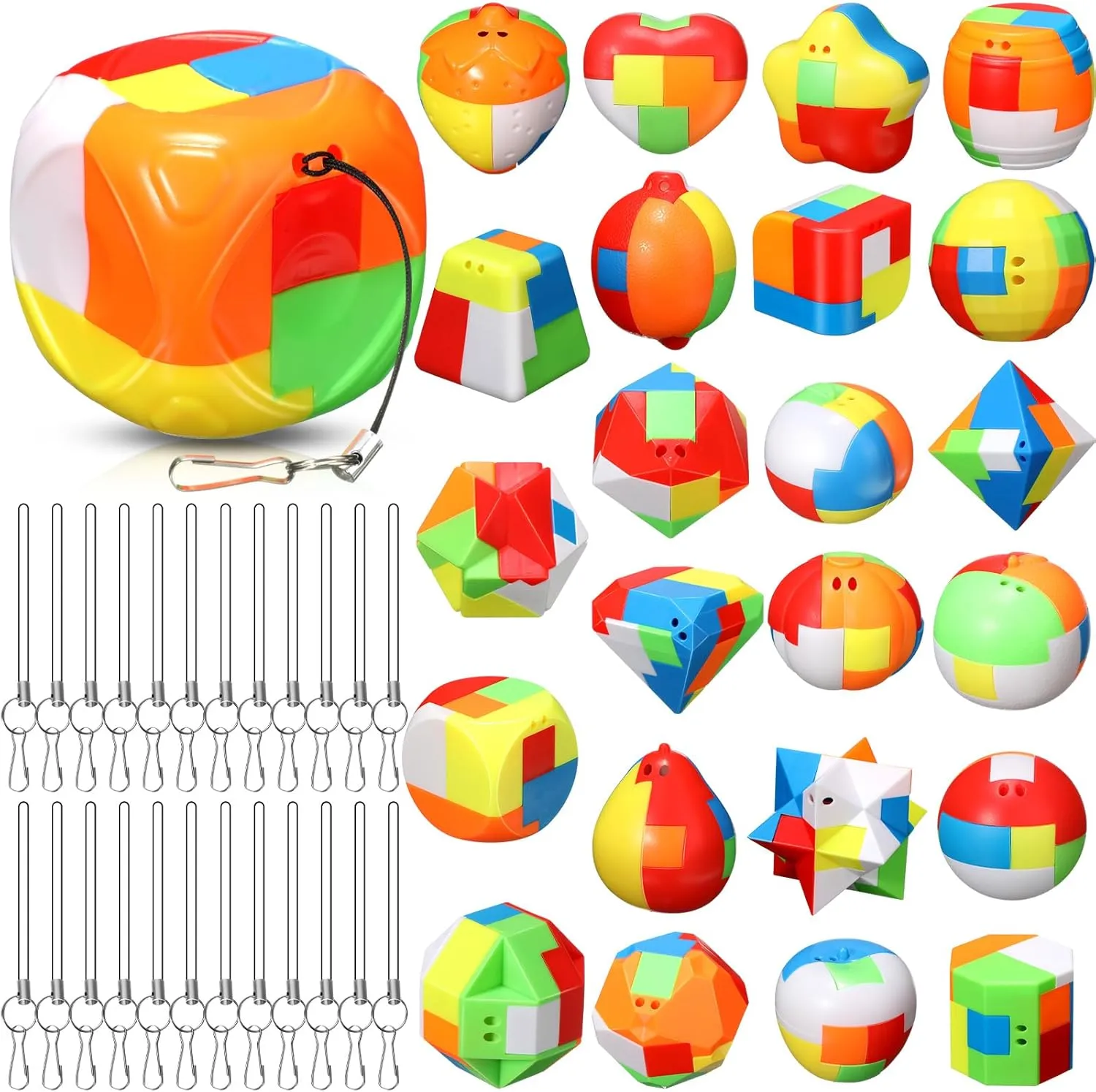 Syhood 24 Pieces Brain Teaser Puzzles for Kids and Adults Mind Game Toys Set,3D Plastic Unlock Interlock Puzzle,Cube,Ball, Barrel,Interlocking Sensory Educational Toys for Mind, IQ, Logic Test