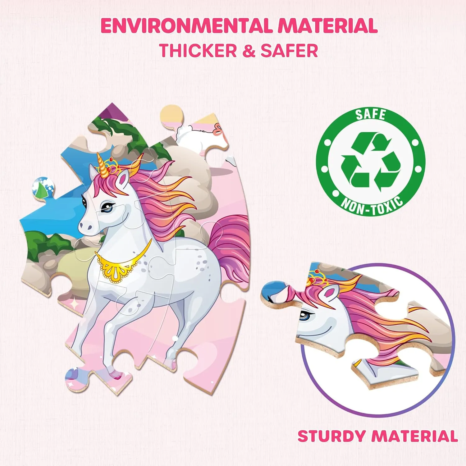 SYNARRY Unicorn Princess Mermaid Fairy Floor Puzzle for Kids Ages 3-5, Large 70 Piece Wooden Puzzle for Kids Ages 4-6, Preschool Toys Gifts for 3 4 5 6 7 8 Years Old Boys Girls Children