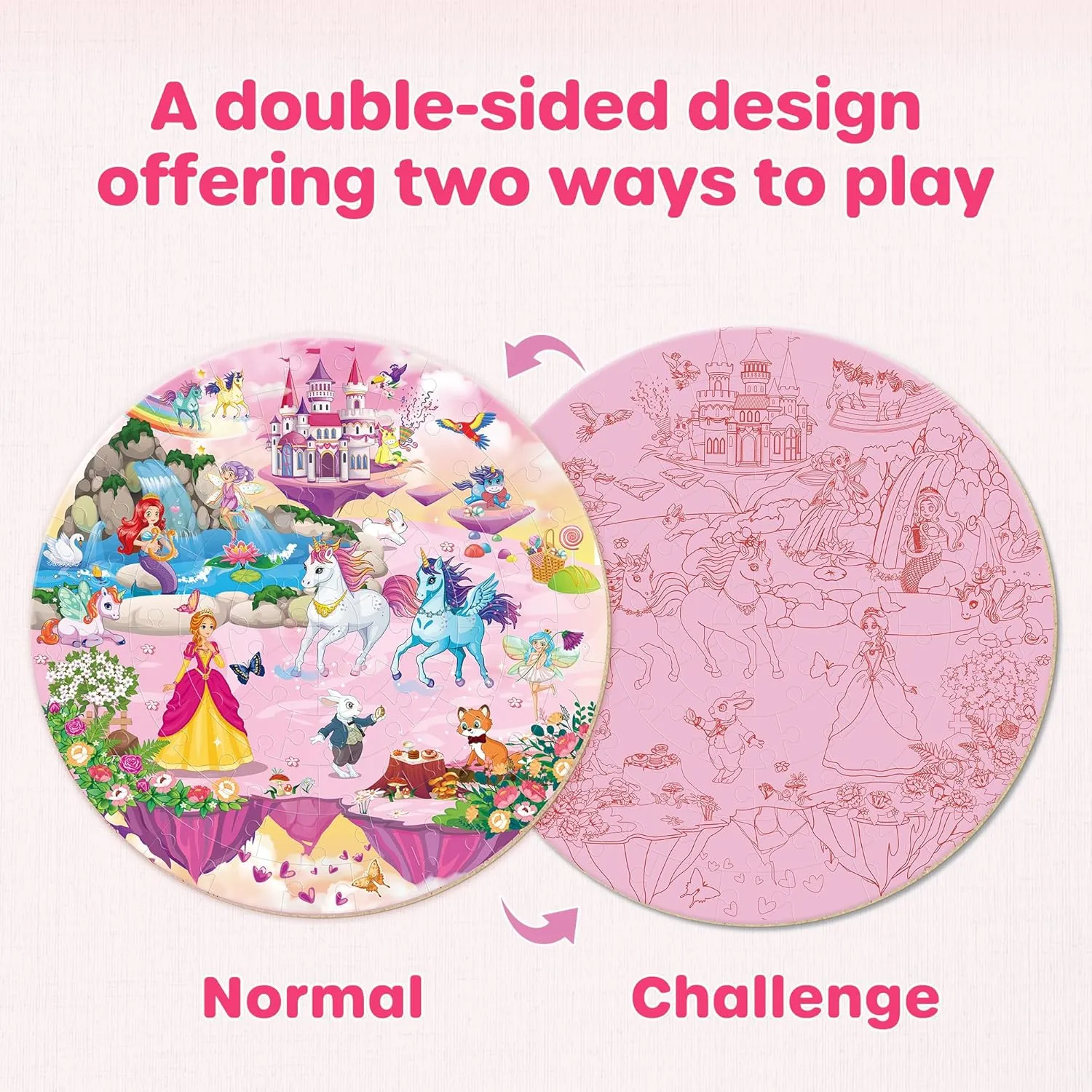 SYNARRY Unicorn Princess Mermaid Fairy Floor Puzzle for Kids Ages 3-5, Large 70 Piece Wooden Puzzle for Kids Ages 4-6, Preschool Toys Gifts for 3 4 5 6 7 8 Years Old Boys Girls Children