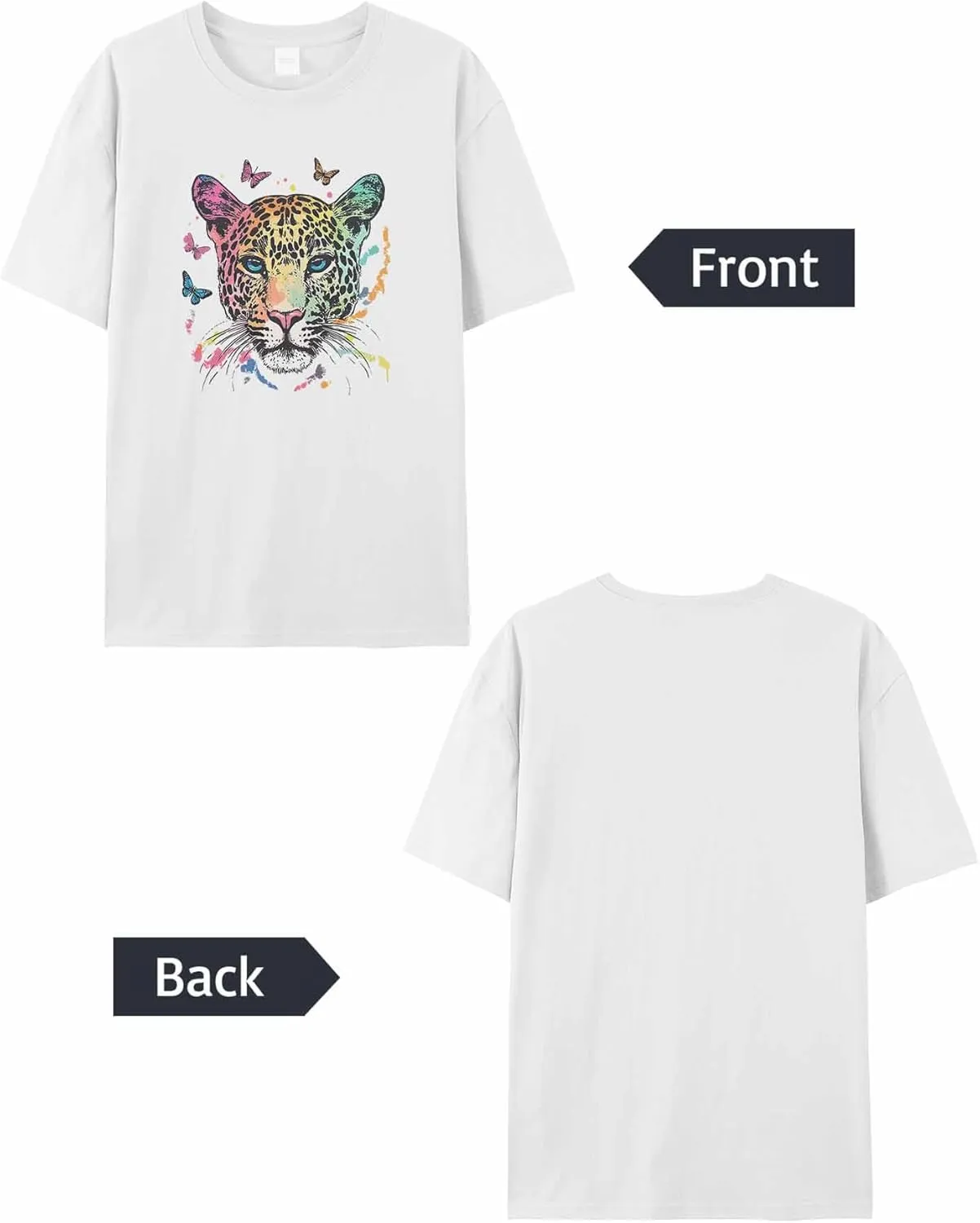 T-Shirts for Women Colorful Leopard Butterflies Women's Tops Crew Neck Short Sleeve Tees