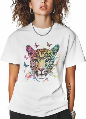 T-Shirts for Women Colorful Leopard Butterflies Women's Tops Crew Neck Short Sleeve Tees