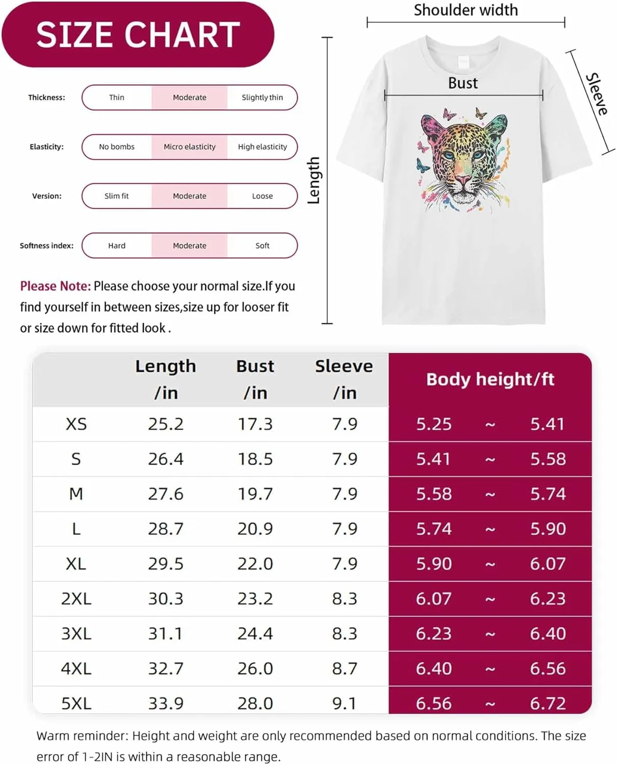 T-Shirts for Women Colorful Leopard Butterflies Women's Tops Crew Neck Short Sleeve Tees