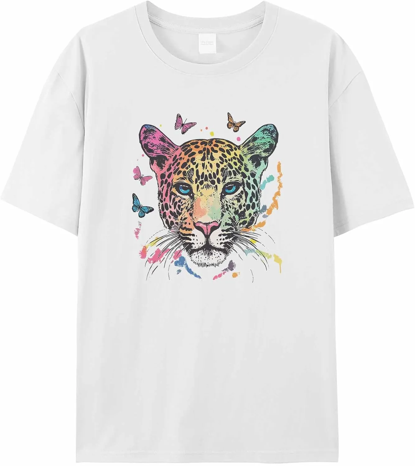 T-Shirts for Women Colorful Leopard Butterflies Women's Tops Crew Neck Short Sleeve Tees