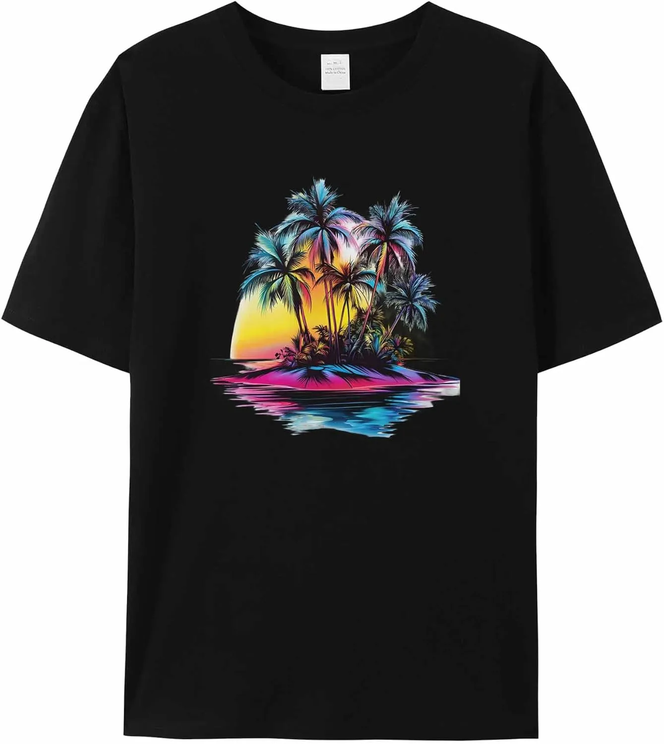 T-Shirts for Women Summer Colorful Palm Trees Women's Tops Crew Neck Short Sleeve Tees